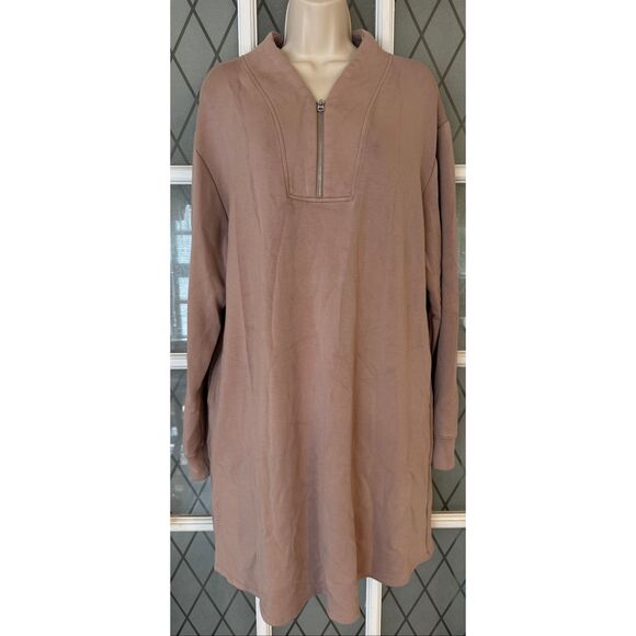 Softies Dreamtech Quarter Zip Tunic Lounge Dress Long Sleeve Coco Size XL - Picture 4 of 9